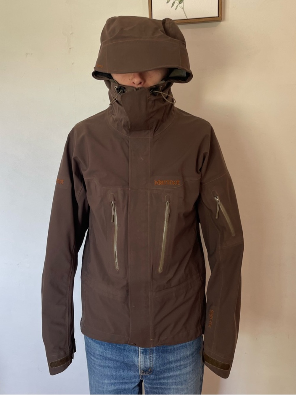 Marmot Men's Dark Brown Waterproof Hooded Rain Jacket